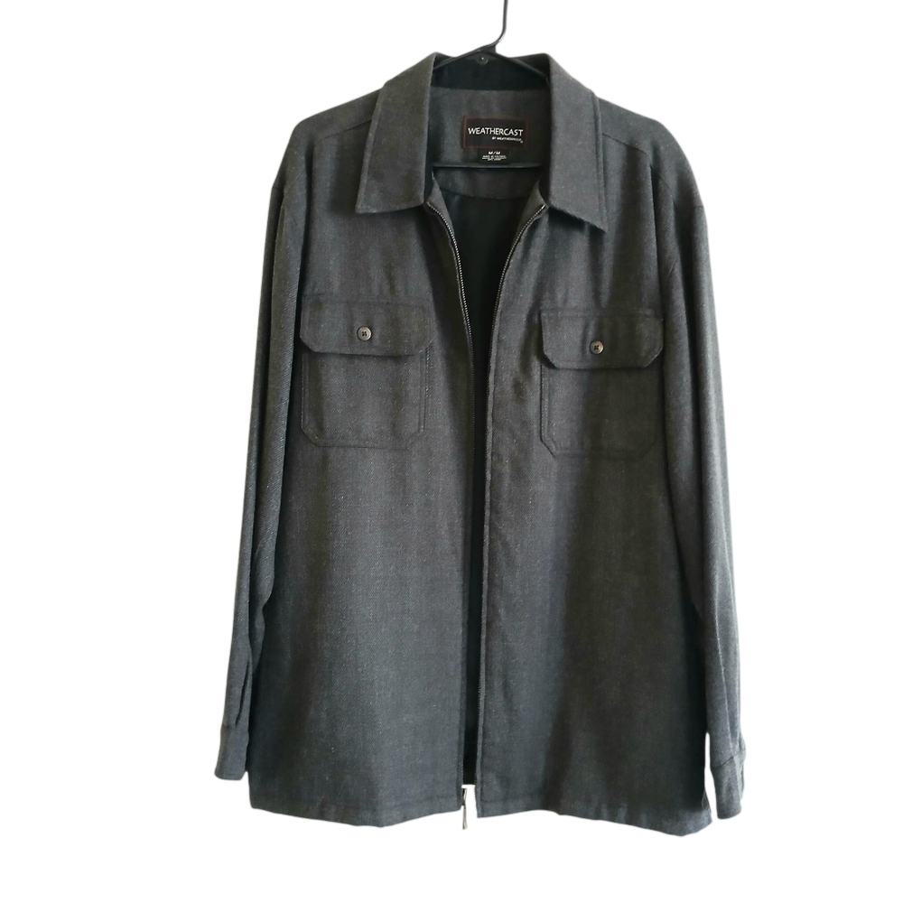 Weathercast By Weatherproof Shacket Barn Coat Men's M Gray Textured Zip Wool